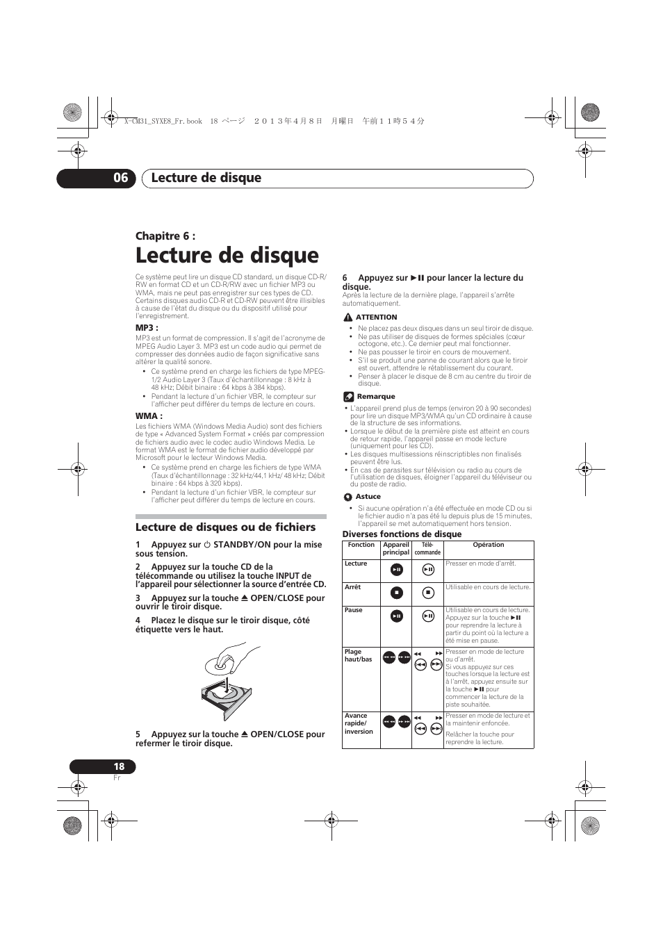 Lecture de disque, Lecture de disques ou de fichiers, 06 lecture de disque | Lecture de disque 06, Chapitre 6 | Pioneer X-CM31-W User Manual | Page 50 / 228