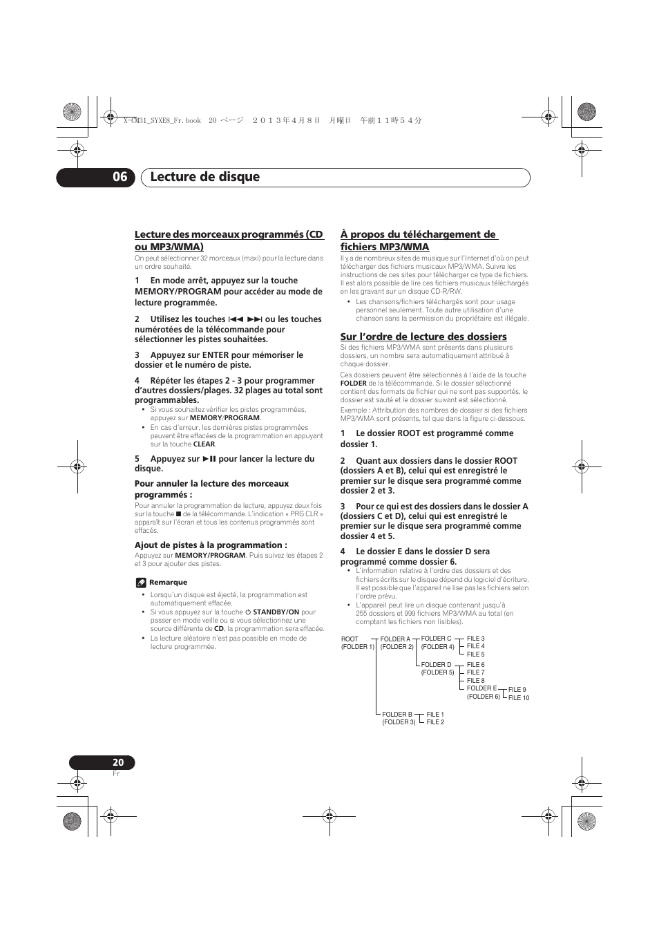 Lecture des morceaux programmés (cd ou mp3/wma), À propos du téléchargement de fichiers mp3/wma, Sur l’ordre de lecture des dossiers | Lecture des morceaux programmés, Cd ou mp3/wma), À propos du téléchargement de fichiers, Mp3/wma, Lecture de disque 06 | Pioneer X-CM31-W User Manual | Page 52 / 228
