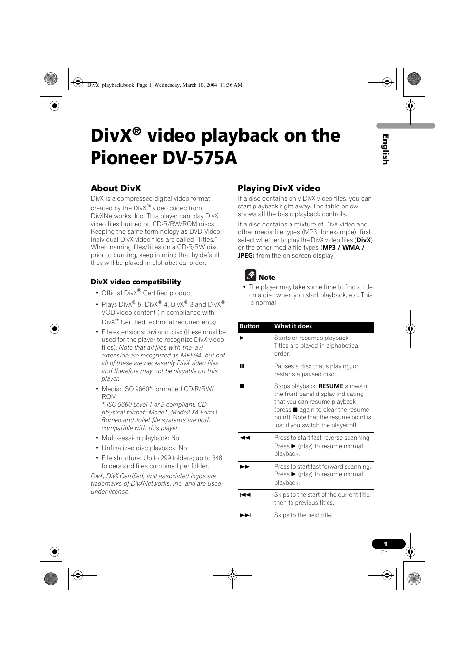 Pioneer DV-575A-K User Manual | 24 pages