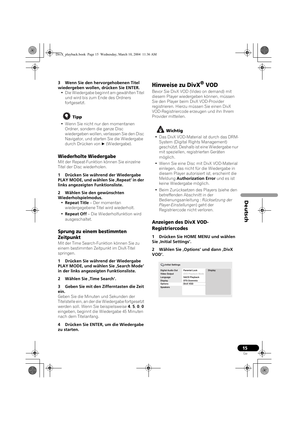 Hinweise zu divx, Deu ts c h | Pioneer DV-575A-K User Manual | Page 15 / 24