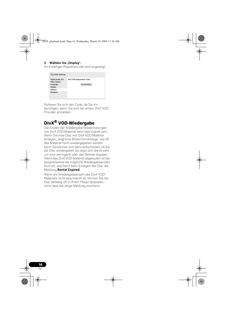 Divx, Vod-wiedergabe | Pioneer DV-575A-K User Manual | Page 16 / 24