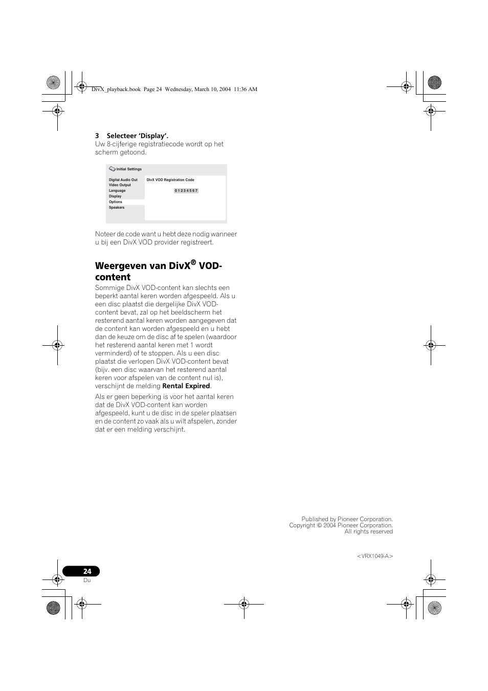 Weergeven van divx, Vod- content | Pioneer DV-575A-K User Manual | Page 24 / 24