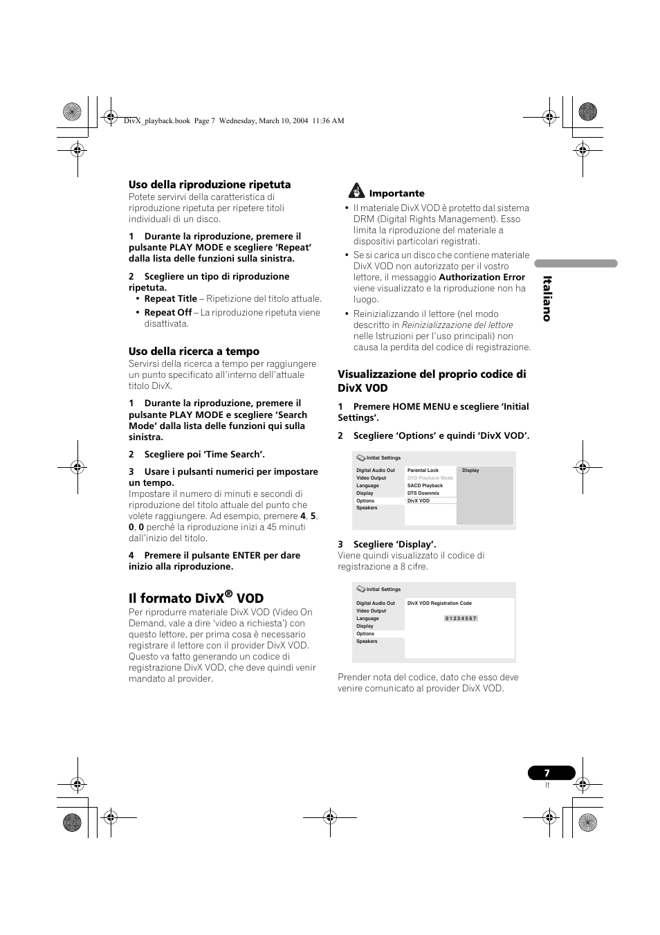 Il formato divx, It ali a no | Pioneer DV-575A-K User Manual | Page 7 / 24