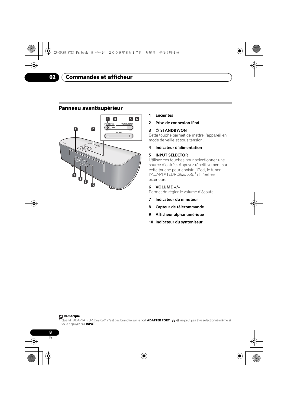 Panneau avant/supérieur, Commandes et afficheur 02 | Pioneer XW-NAS5-S User Manual | Page 32 / 74