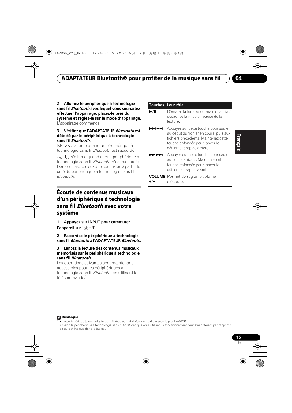 Bluetooth, Avec votre système | Pioneer XW-NAS5-S User Manual | Page 39 / 74