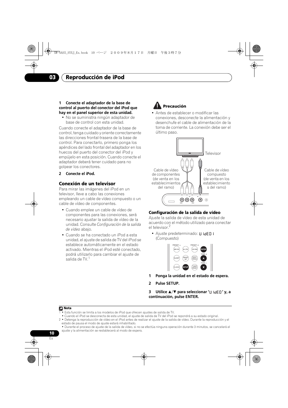 Conexión de un televisor, Reproducción de ipod 03, Configuración de la salida de vídeo | Pioneer XW-NAS5-S User Manual | Page 58 / 74