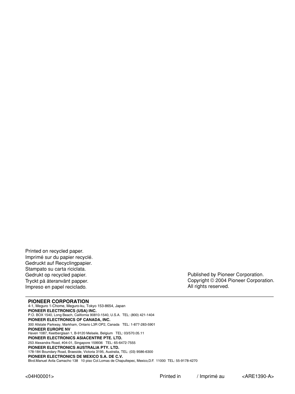 Pioneer PDP-435XDE User Manual | Page 100 / 100