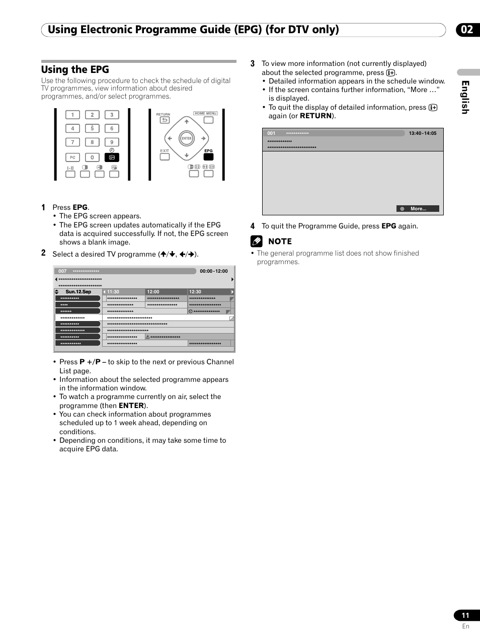 Using the epg, English | Pioneer PDP-435XDE User Manual | Page 11 / 100