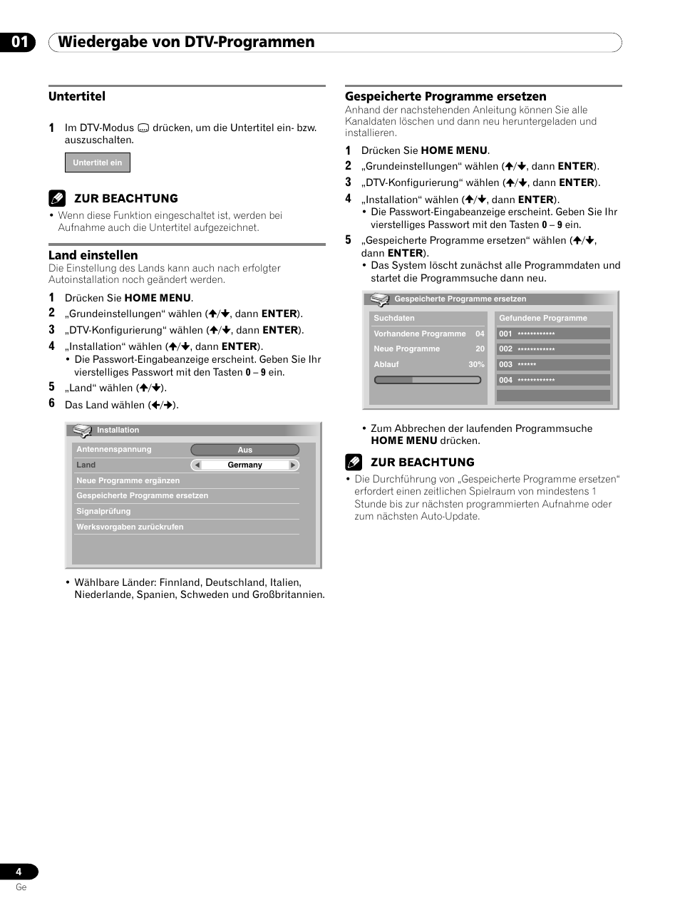 01 wiedergabe von dtv-programmen | Pioneer PDP-435XDE User Manual | Page 32 / 100