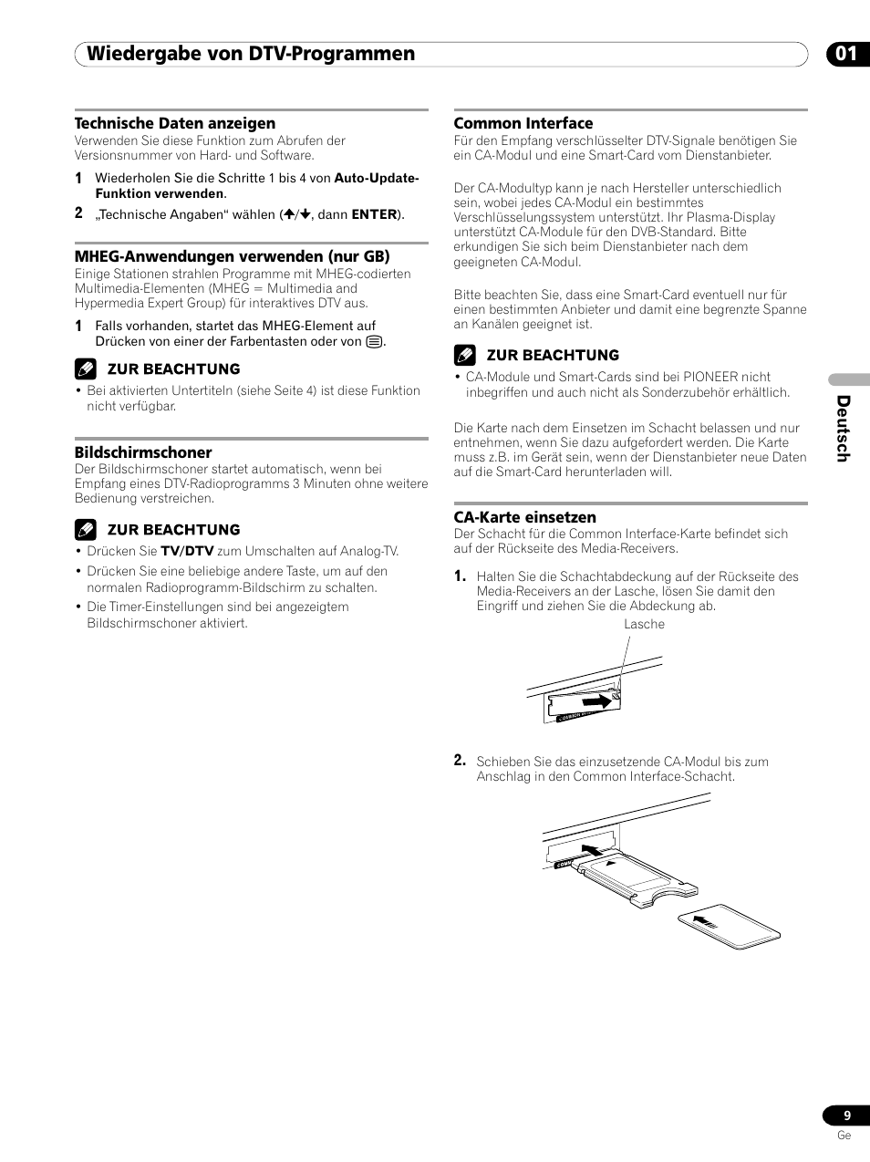 01 wiedergabe von dtv-programmen, Deutsch | Pioneer PDP-435XDE User Manual | Page 37 / 100