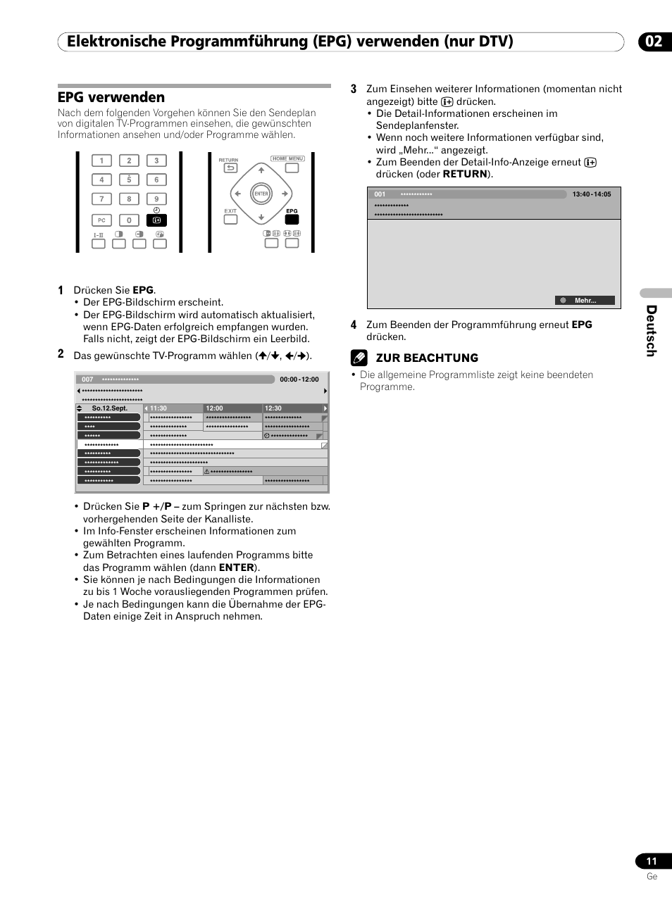Epg verwenden, Deutsch | Pioneer PDP-435XDE User Manual | Page 39 / 100