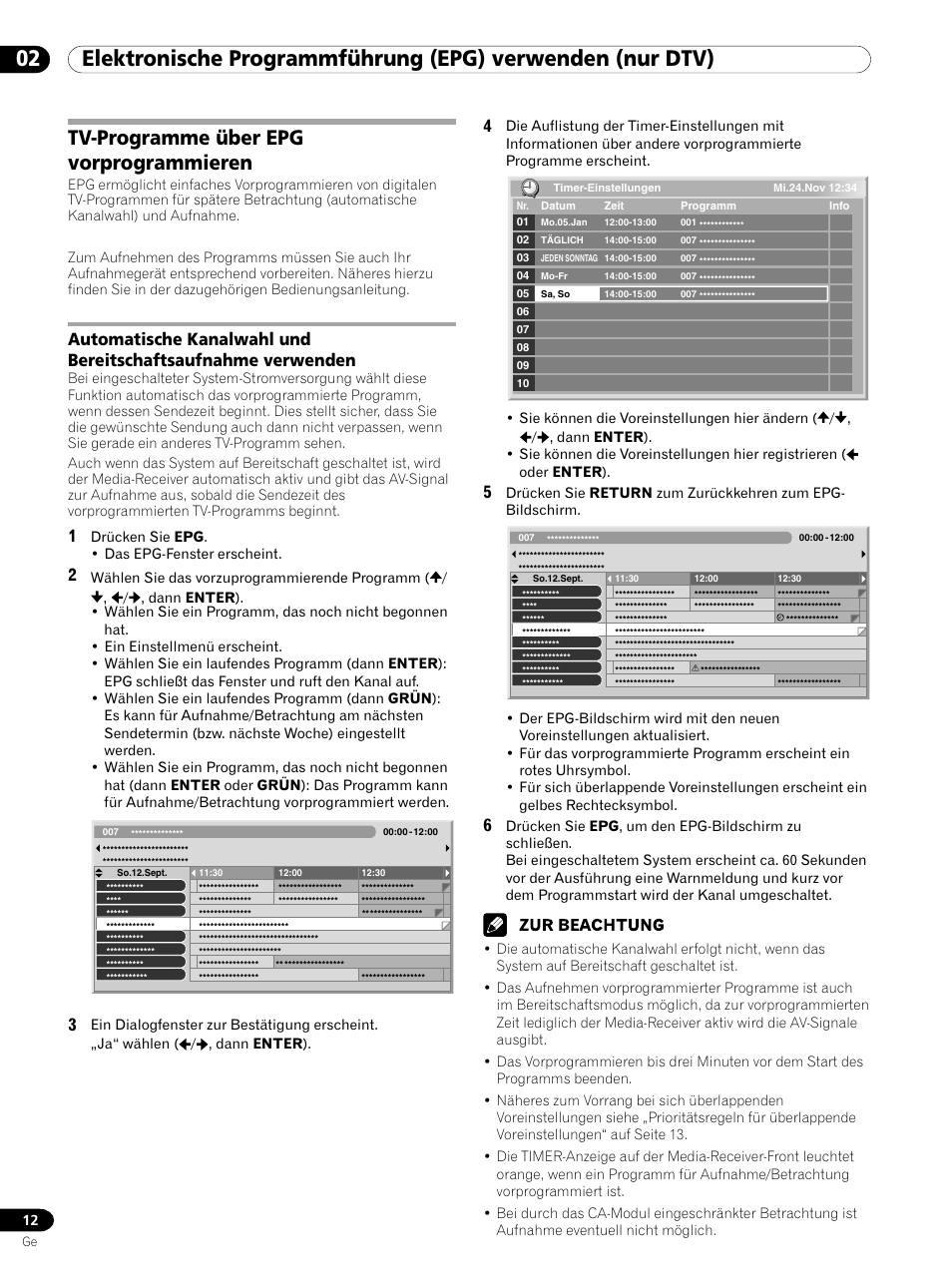 Tv-programme über epg vorprogrammieren | Pioneer PDP-435XDE User Manual | Page 40 / 100