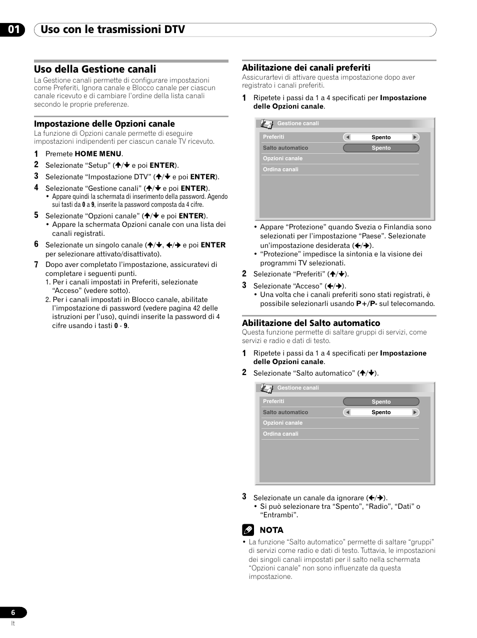 Uso della gestione canali, 01 uso con le trasmissioni dtv | Pioneer PDP-435XDE User Manual | Page 48 / 100