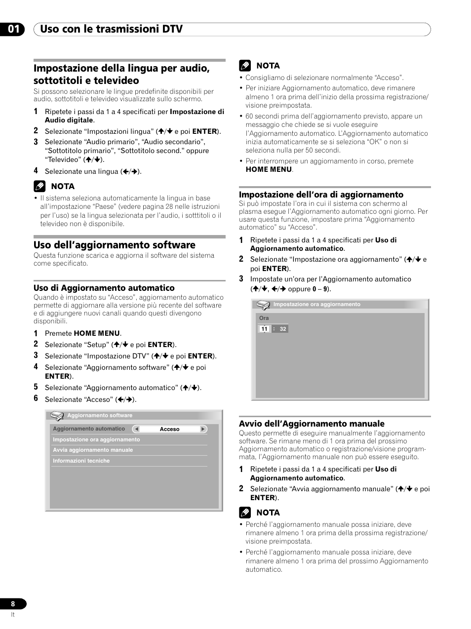 01 uso con le trasmissioni dtv, Uso dell’aggiornamento software | Pioneer PDP-435XDE User Manual | Page 50 / 100