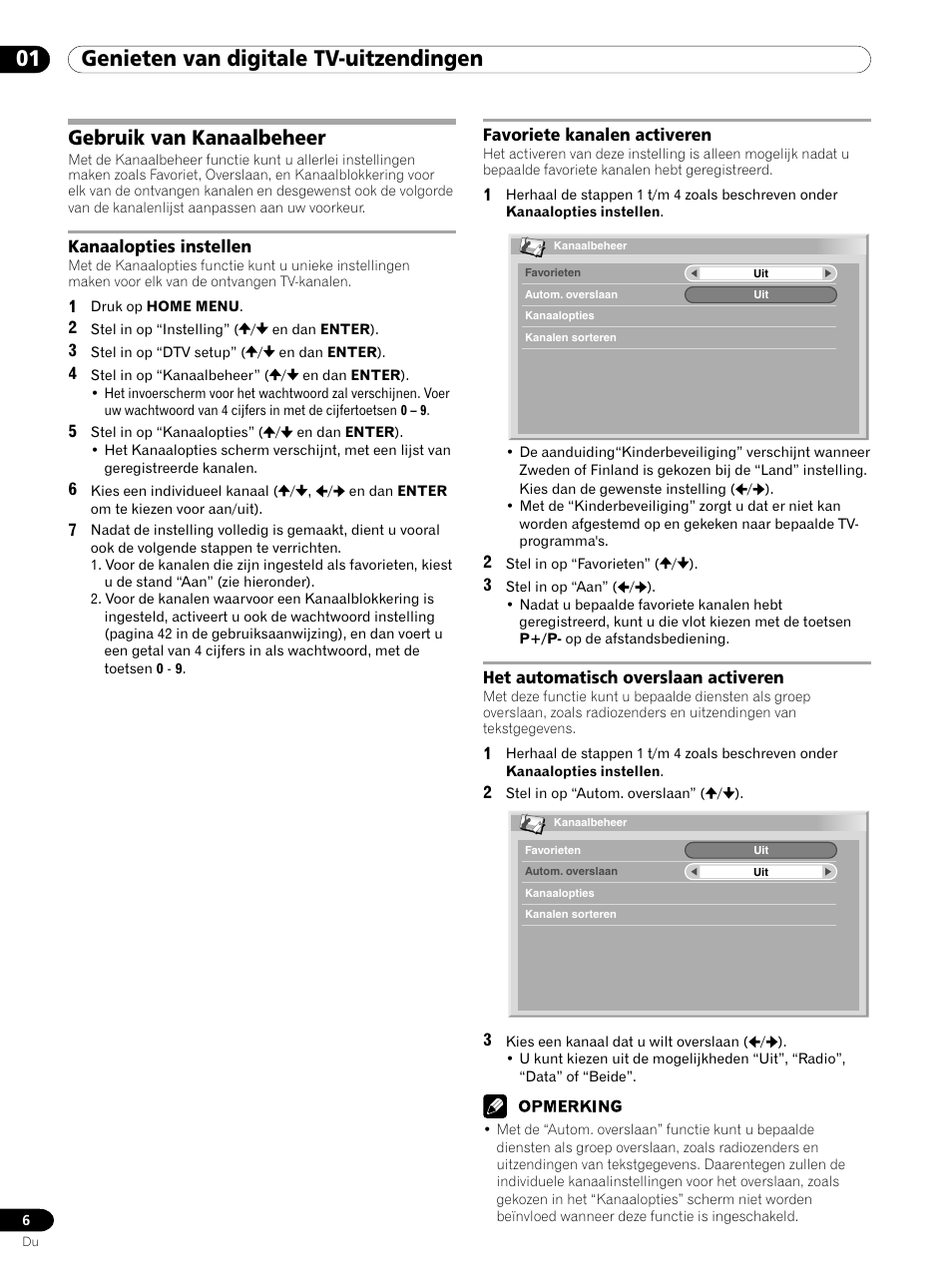Gebruik van kanaalbeheer, 01 genieten van digitale tv-uitzendingen | Pioneer PDP-435XDE User Manual | Page 62 / 100
