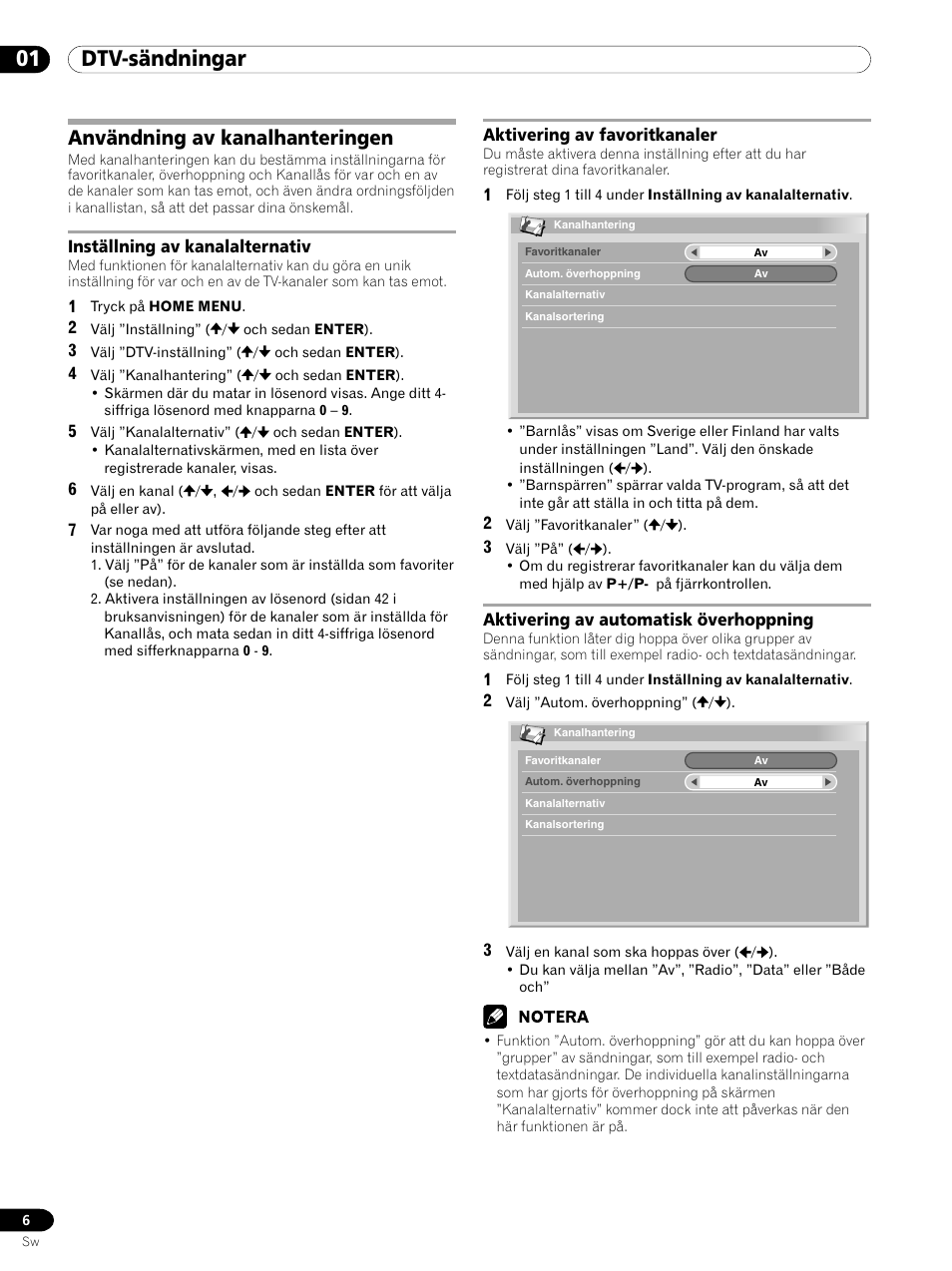 Användning av kanalhanteringen, 01 dtv-sändningar | Pioneer PDP-435XDE User Manual | Page 76 / 100