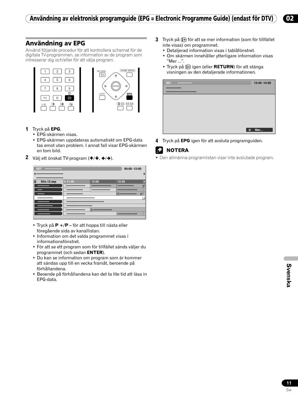 Användning av epg, Svenska | Pioneer PDP-435XDE User Manual | Page 81 / 100