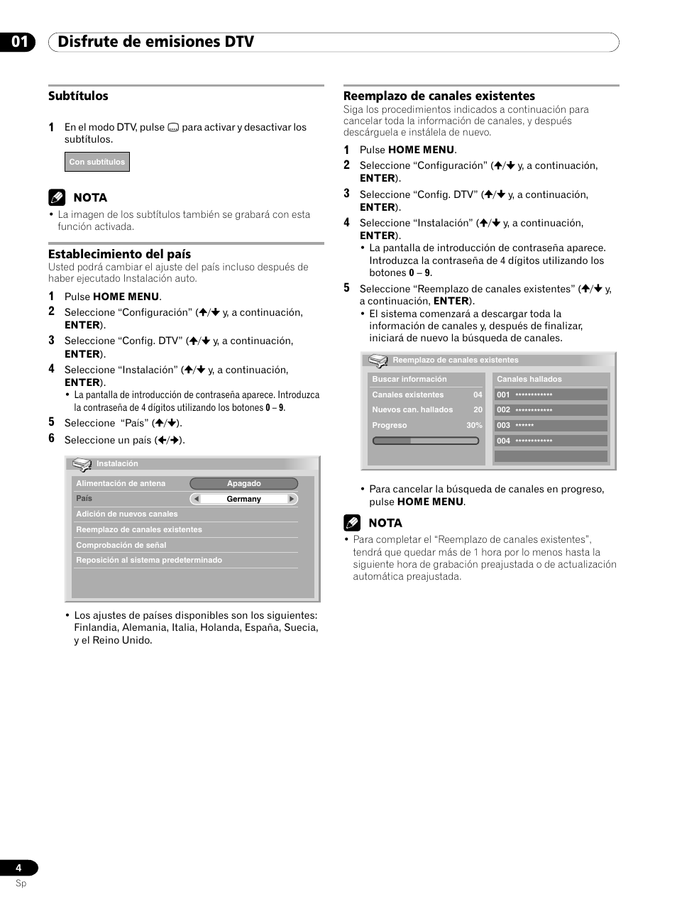 01 disfrute de emisiones dtv | Pioneer PDP-435XDE User Manual | Page 88 / 100