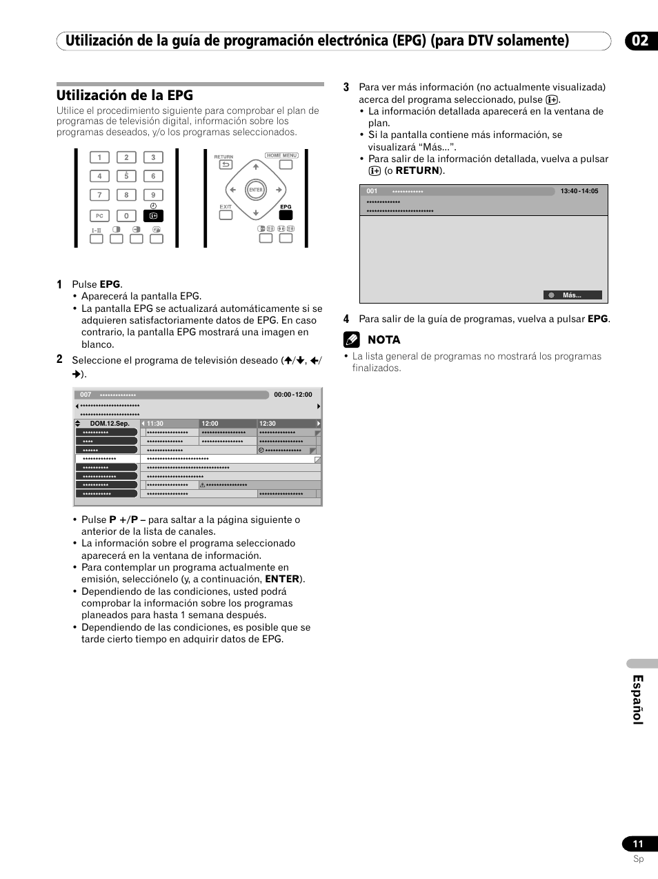 Utilización de la epg, Español | Pioneer PDP-435XDE User Manual | Page 95 / 100