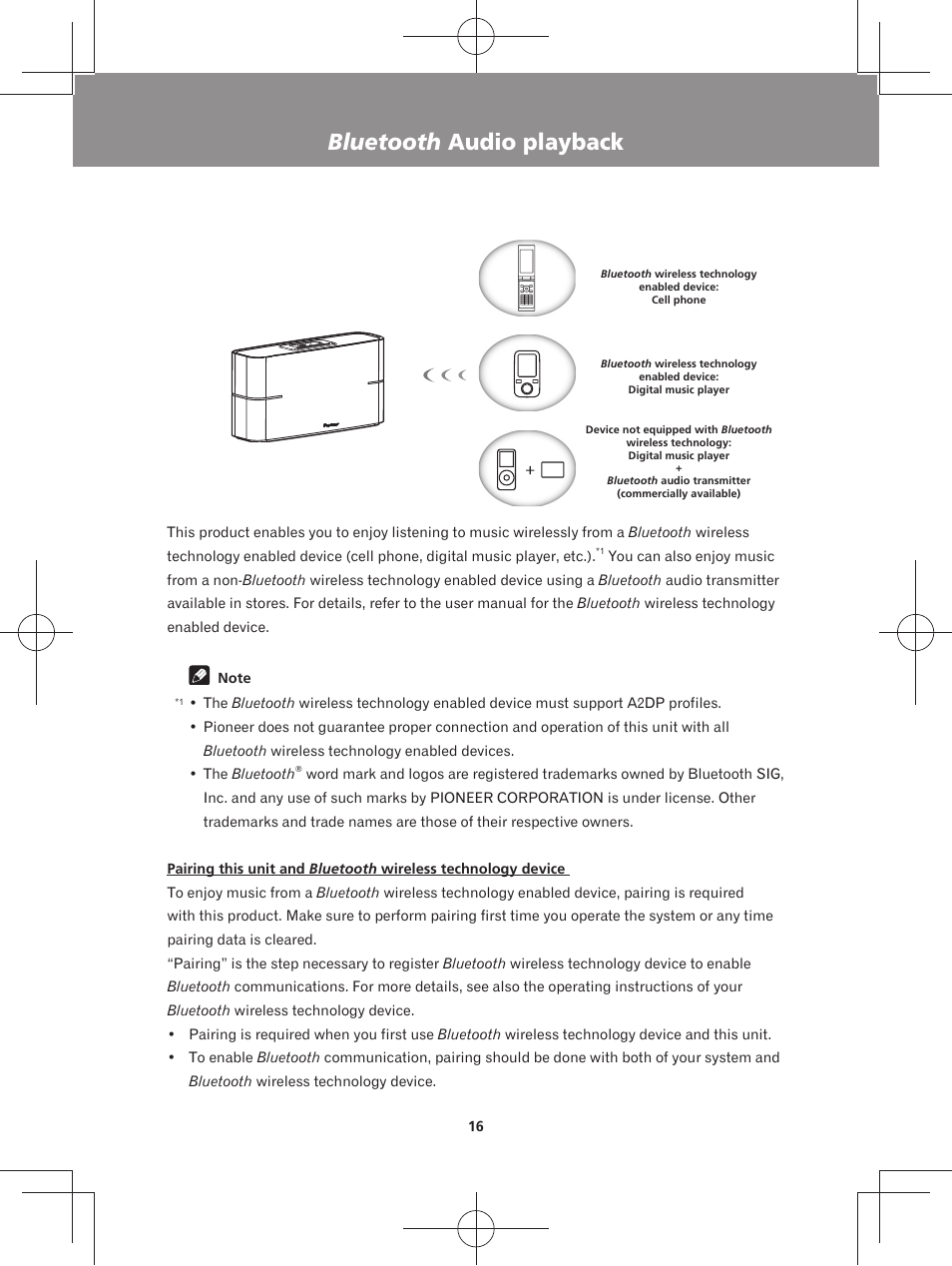 Bluetooth audio playback | Pioneer XW-BTS3-W User Manual | Page 16 / 72