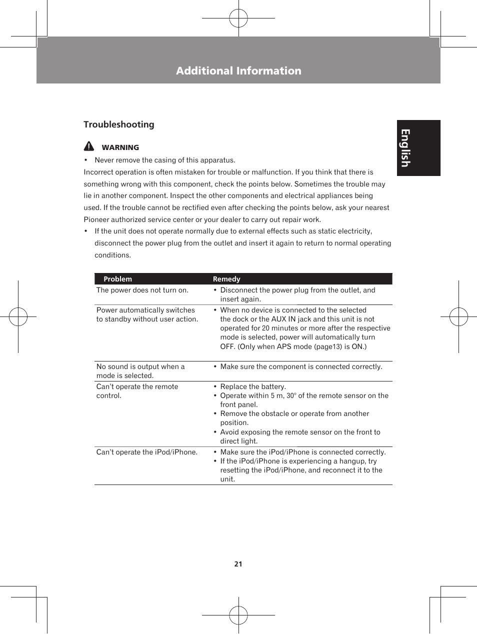 Additional information, English | Pioneer XW-BTS3-W User Manual | Page 21 / 72