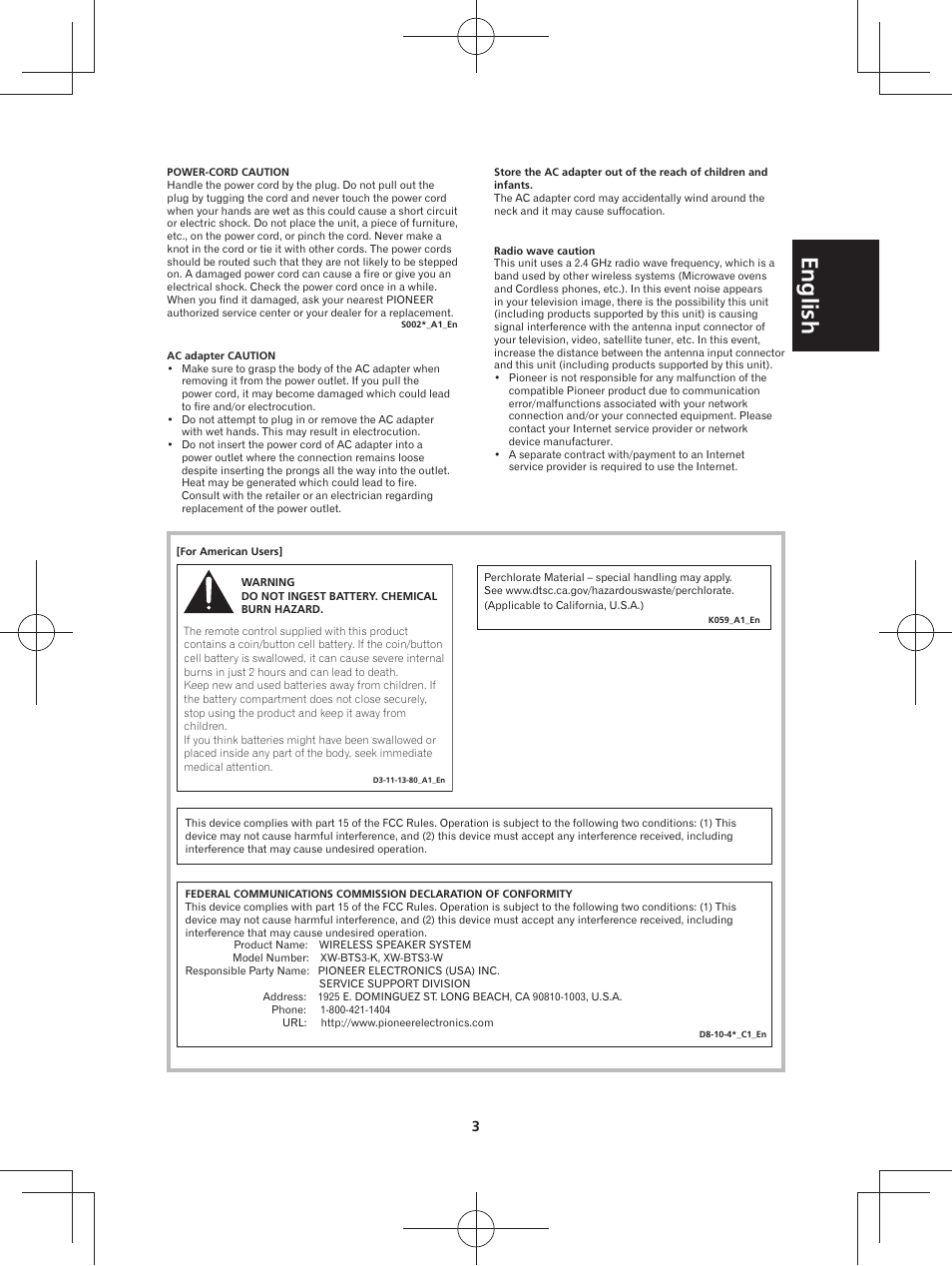 English | Pioneer XW-BTS3-W User Manual | Page 3 / 72