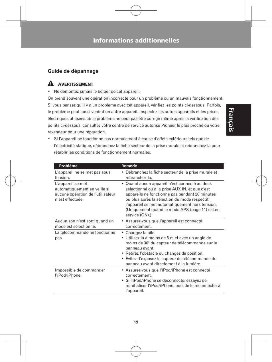 Informations additionnelles, Français | Pioneer XW-BTS3-W User Manual | Page 43 / 72