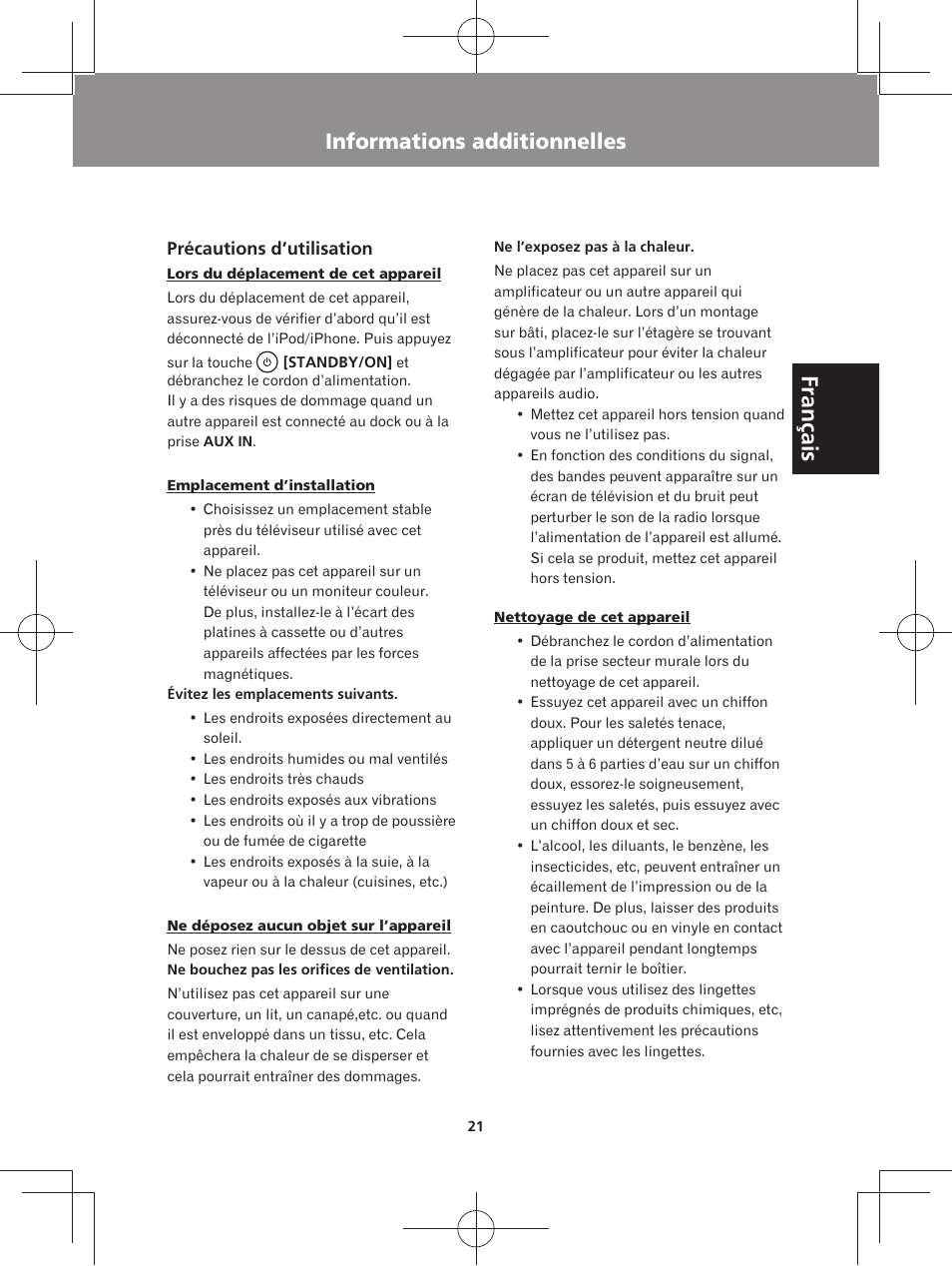 Français, Informations additionnelles | Pioneer XW-BTS3-W User Manual | Page 45 / 72