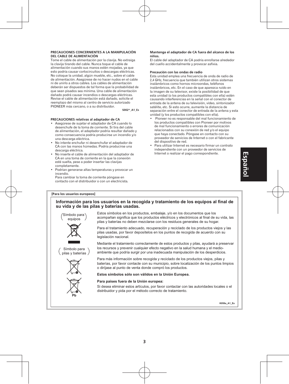 Español | Pioneer XW-BTS3-W User Manual | Page 49 / 72