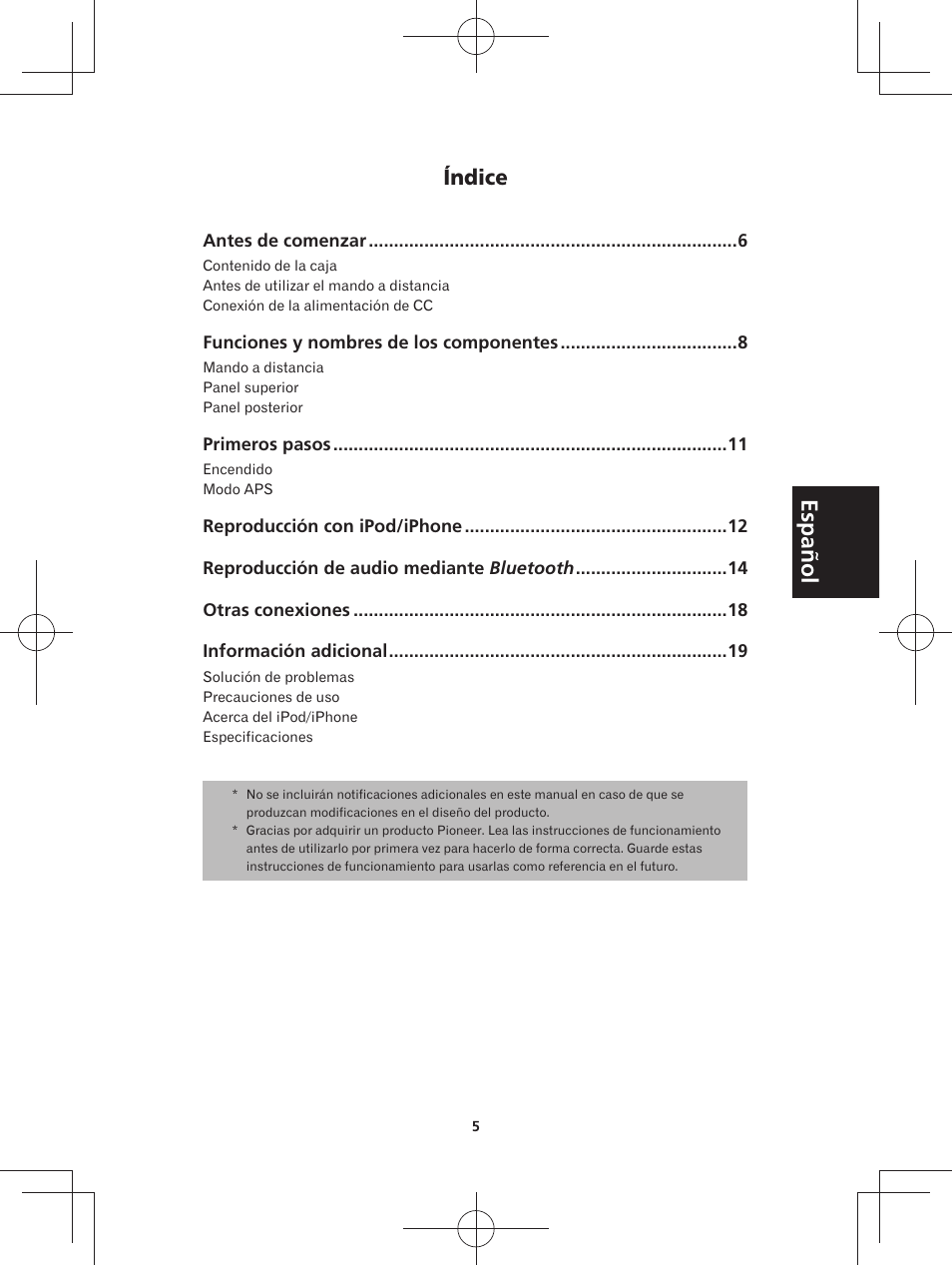 Sistema de altavoces inalámbrico, Manual de instrucciones, Español | Índice | Pioneer XW-BTS3-W User Manual | Page 51 / 72