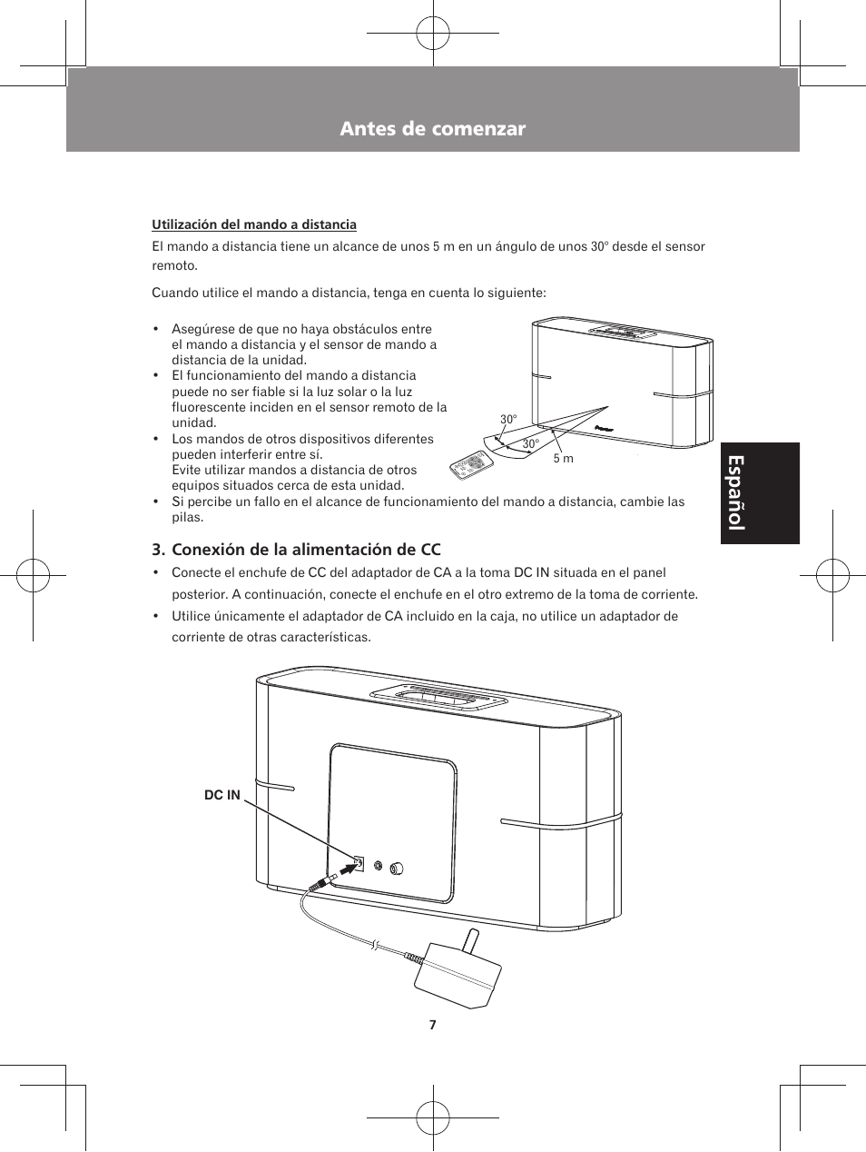 Español, Antes de comenzar | Pioneer XW-BTS3-W User Manual | Page 53 / 72