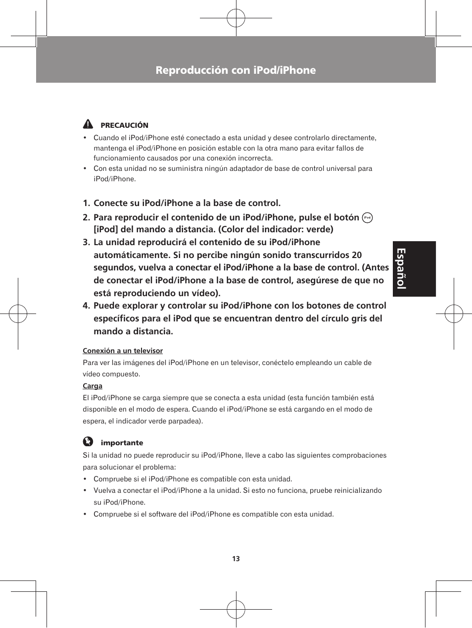Español, Reproducción con ipod/iphone | Pioneer XW-BTS3-W User Manual | Page 59 / 72