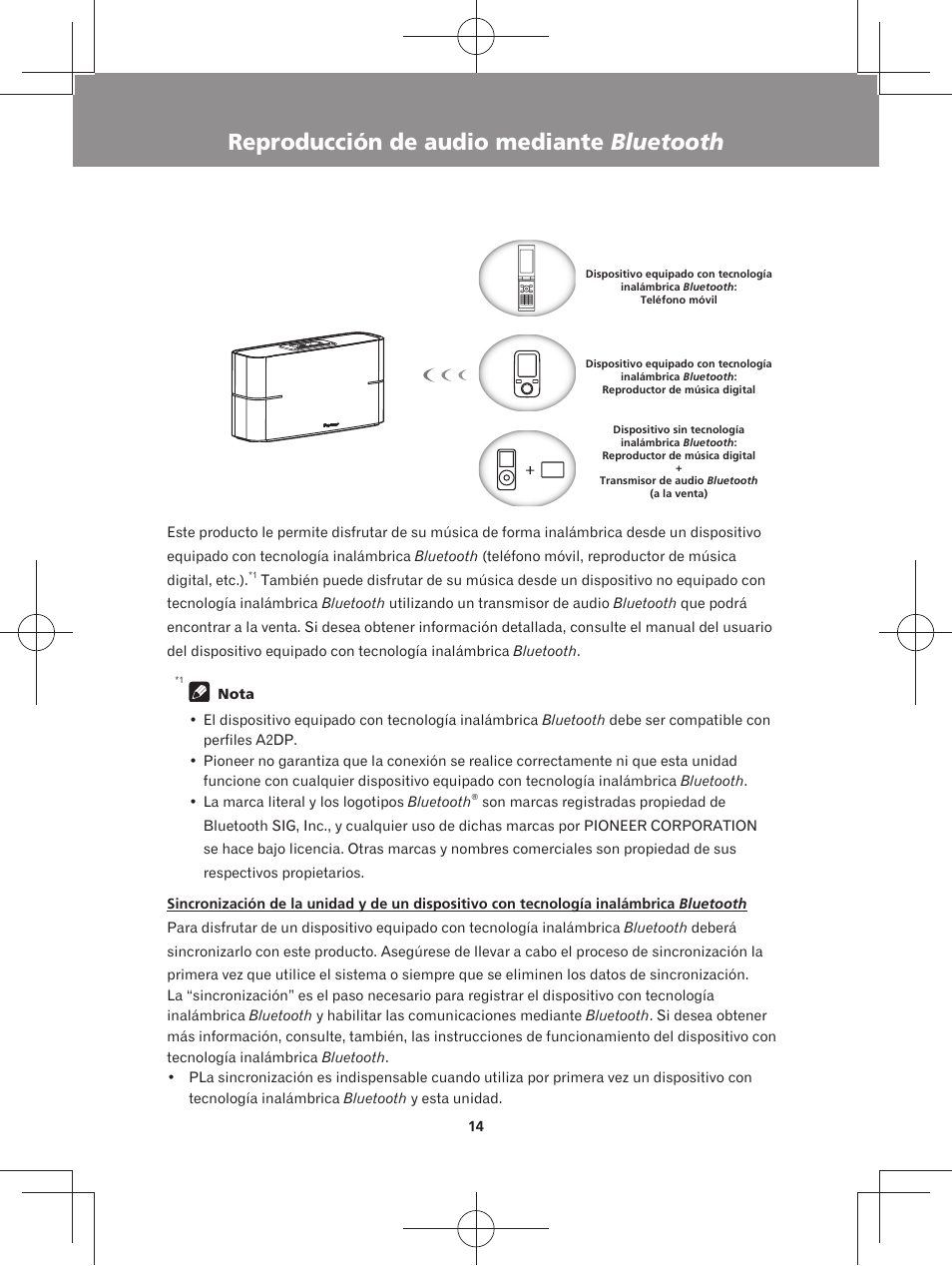 Reproducción de audio mediante bluetooth | Pioneer XW-BTS3-W User Manual | Page 60 / 72