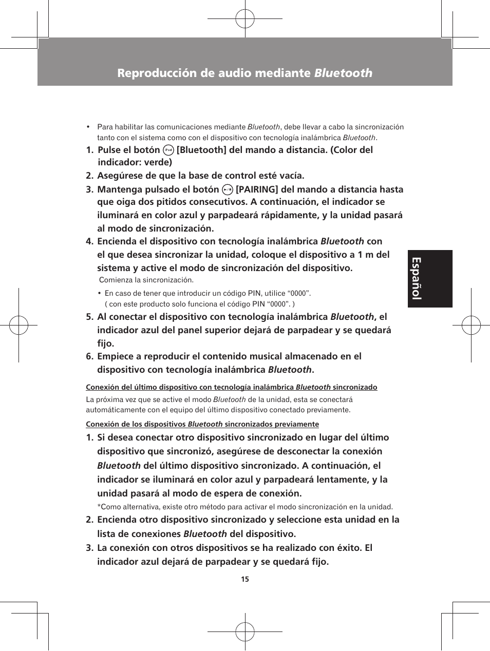 Español, Reproducción de audio mediante bluetooth | Pioneer XW-BTS3-W User Manual | Page 61 / 72