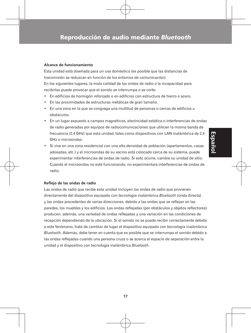 Español reproducción de audio mediante bluetooth | Pioneer XW-BTS3-W User Manual | Page 63 / 72