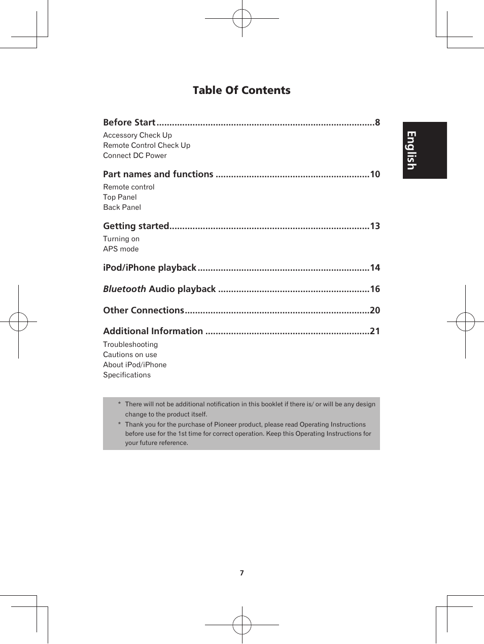 Pioneer XW-BTS3-W User Manual | Page 7 / 72