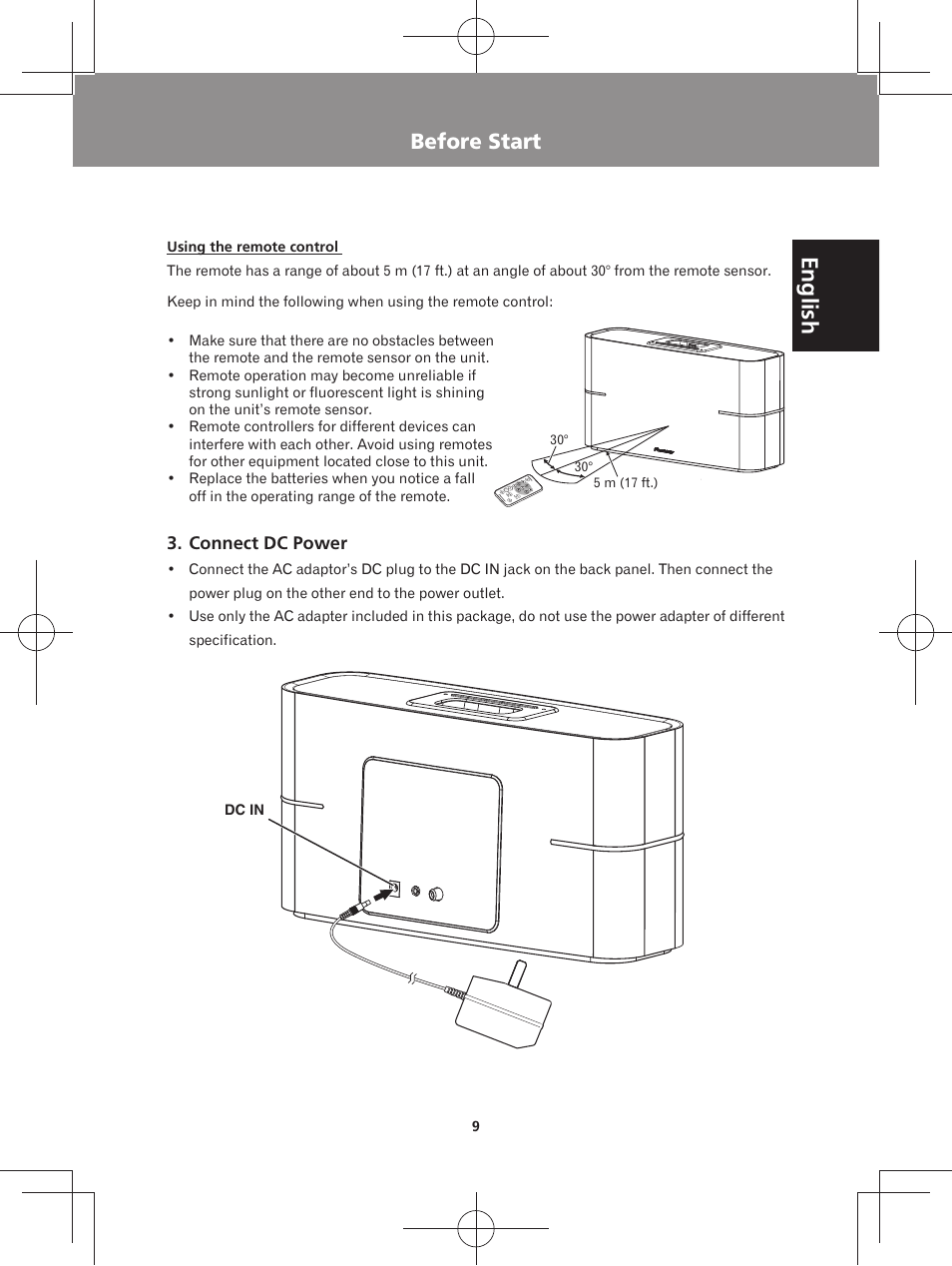 English, Before start | Pioneer XW-BTS3-W User Manual | Page 9 / 72