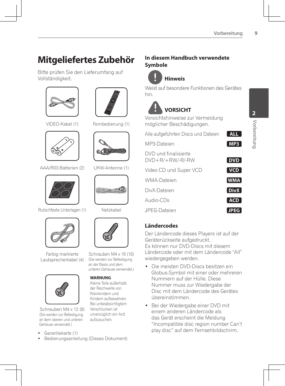 Mitgeliefertes zubehör | Pioneer DCS-424K User Manual | Page 101 / 280