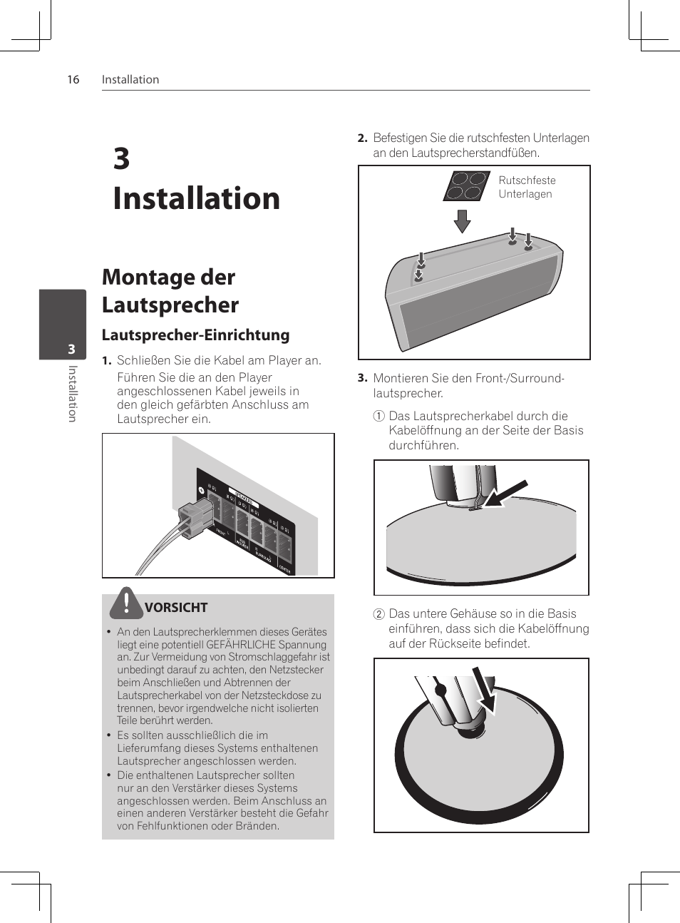 Montage der lautsprecher, Lautsprecher-einrichtung, 3installation | Pioneer DCS-424K User Manual | Page 108 / 280