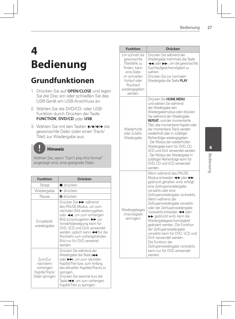 27 grundfunktionen, 4bedienung, Grundfunktionen | Pioneer DCS-424K User Manual | Page 119 / 280