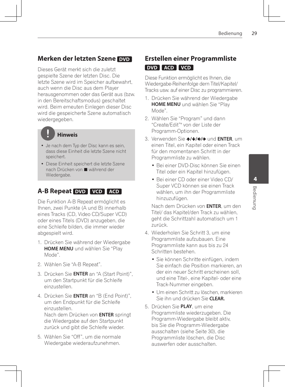 Merken der letzten szene, A-b repeat, Erstellen einer programmliste | Pioneer DCS-424K User Manual | Page 121 / 280