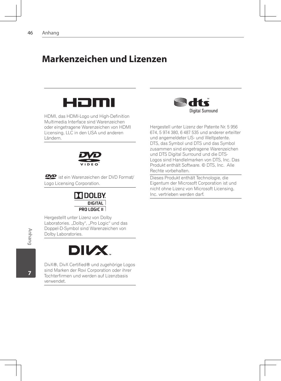 Markenzeichen und lizenzen | Pioneer DCS-424K User Manual | Page 138 / 280