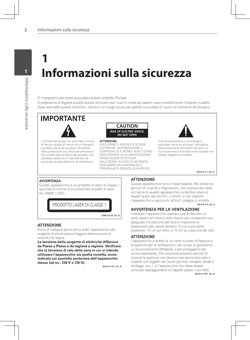 1informazioni sulla sicurezza, Importante | Pioneer DCS-424K User Manual | Page 140 / 280