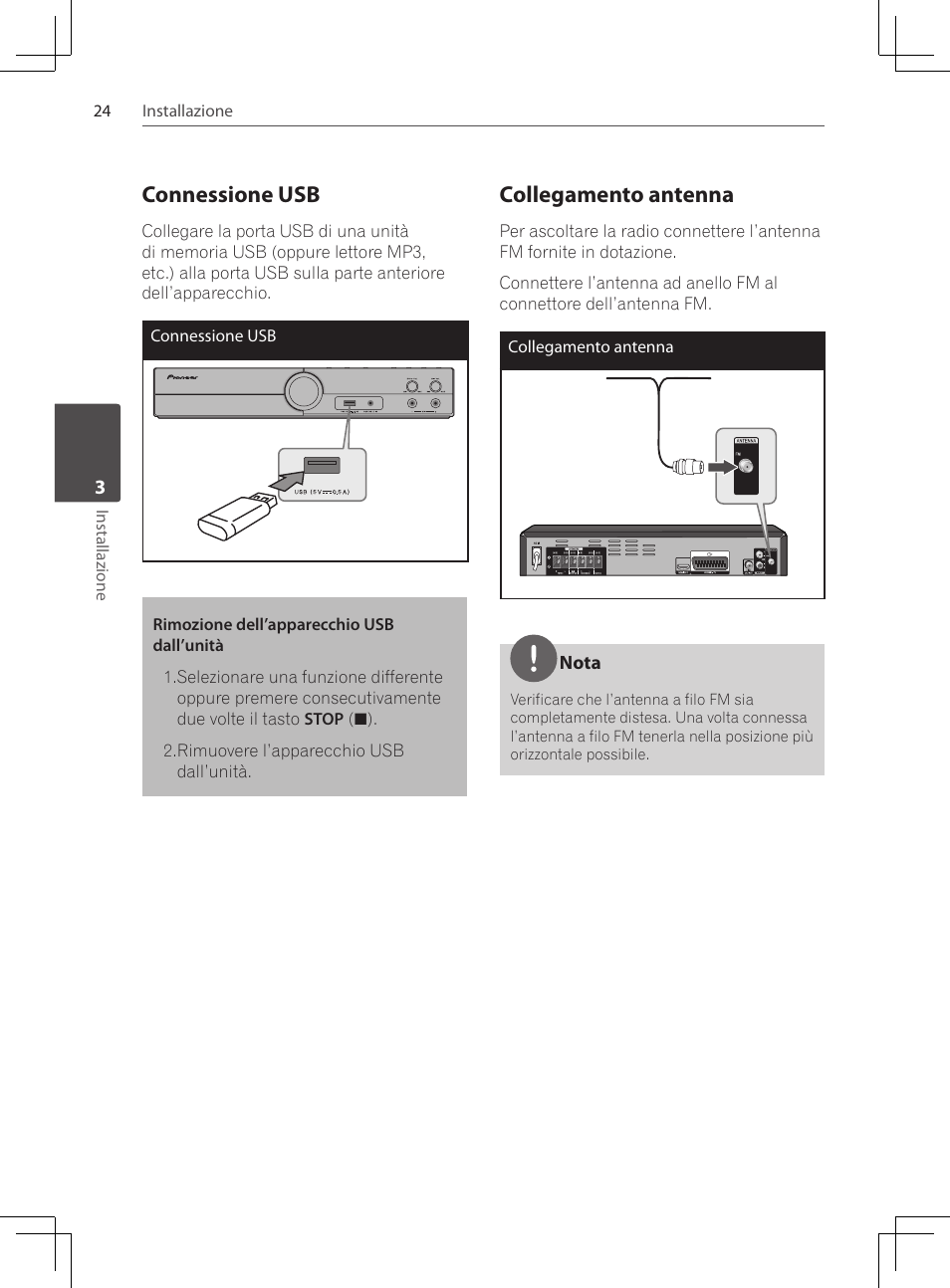 Connessione usb, Collegamento antenna | Pioneer DCS-424K User Manual | Page 162 / 280