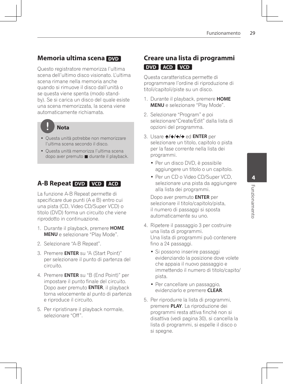 Memoria ultima scena, A-b repeat, Creare una lista di programmi | Pioneer DCS-424K User Manual | Page 167 / 280