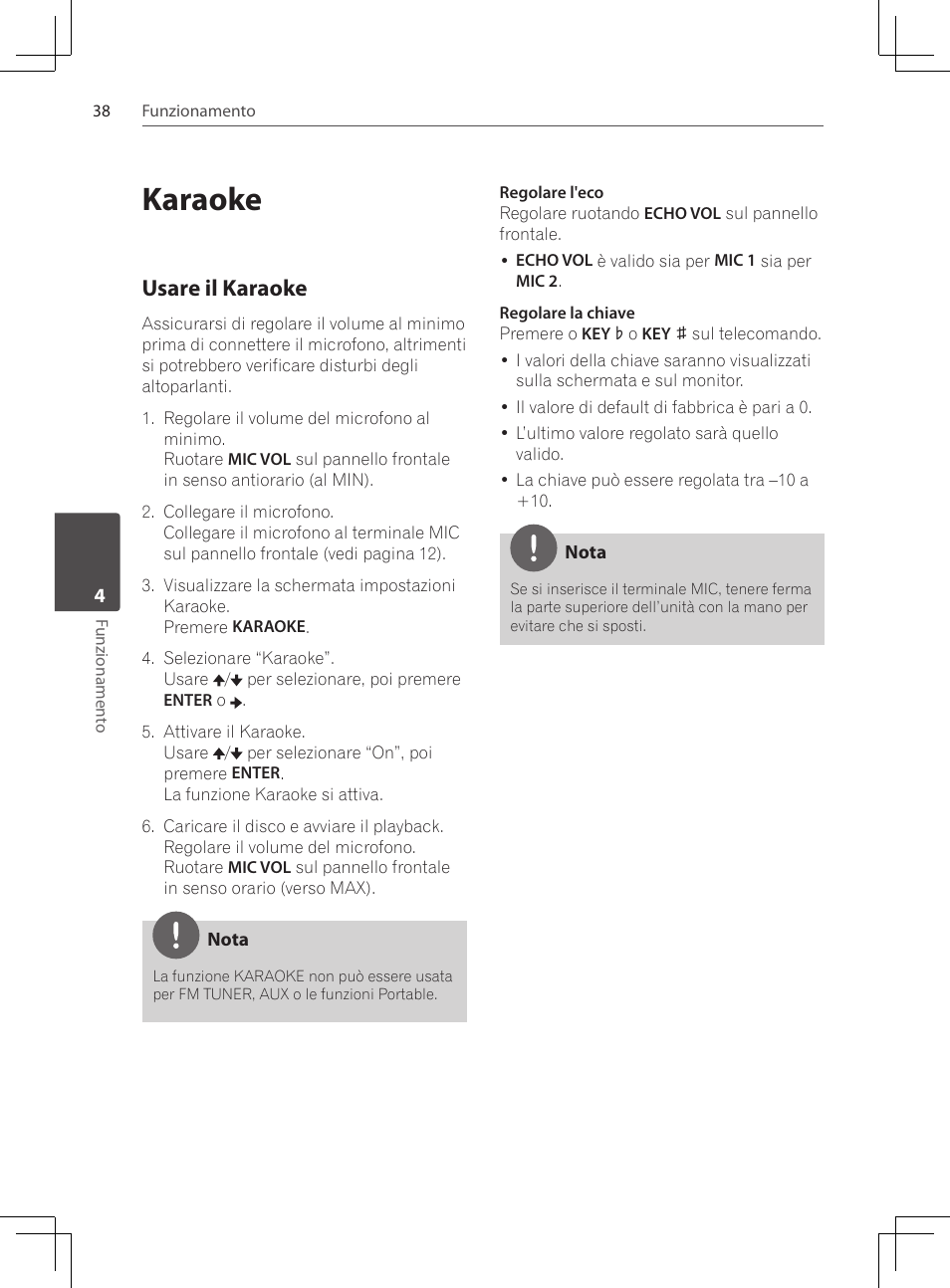 38 karaoke 38, Usare il karaoke, Karaoke | Pioneer DCS-424K User Manual | Page 176 / 280