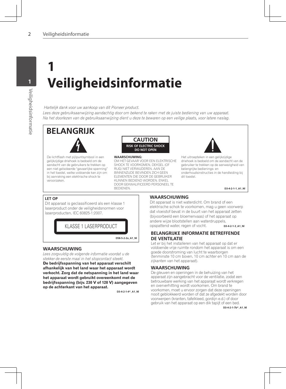 1veiligheidsinformatie, Belangrijk | Pioneer DCS-424K User Manual | Page 186 / 280