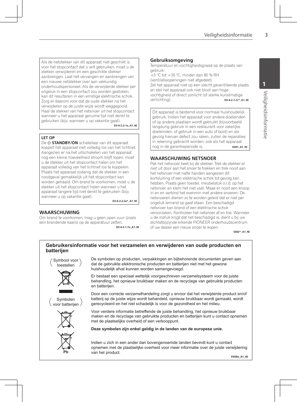 3veiligheidsinformatie, Veiligheidsinf or ma tie | Pioneer DCS-424K User Manual | Page 187 / 280