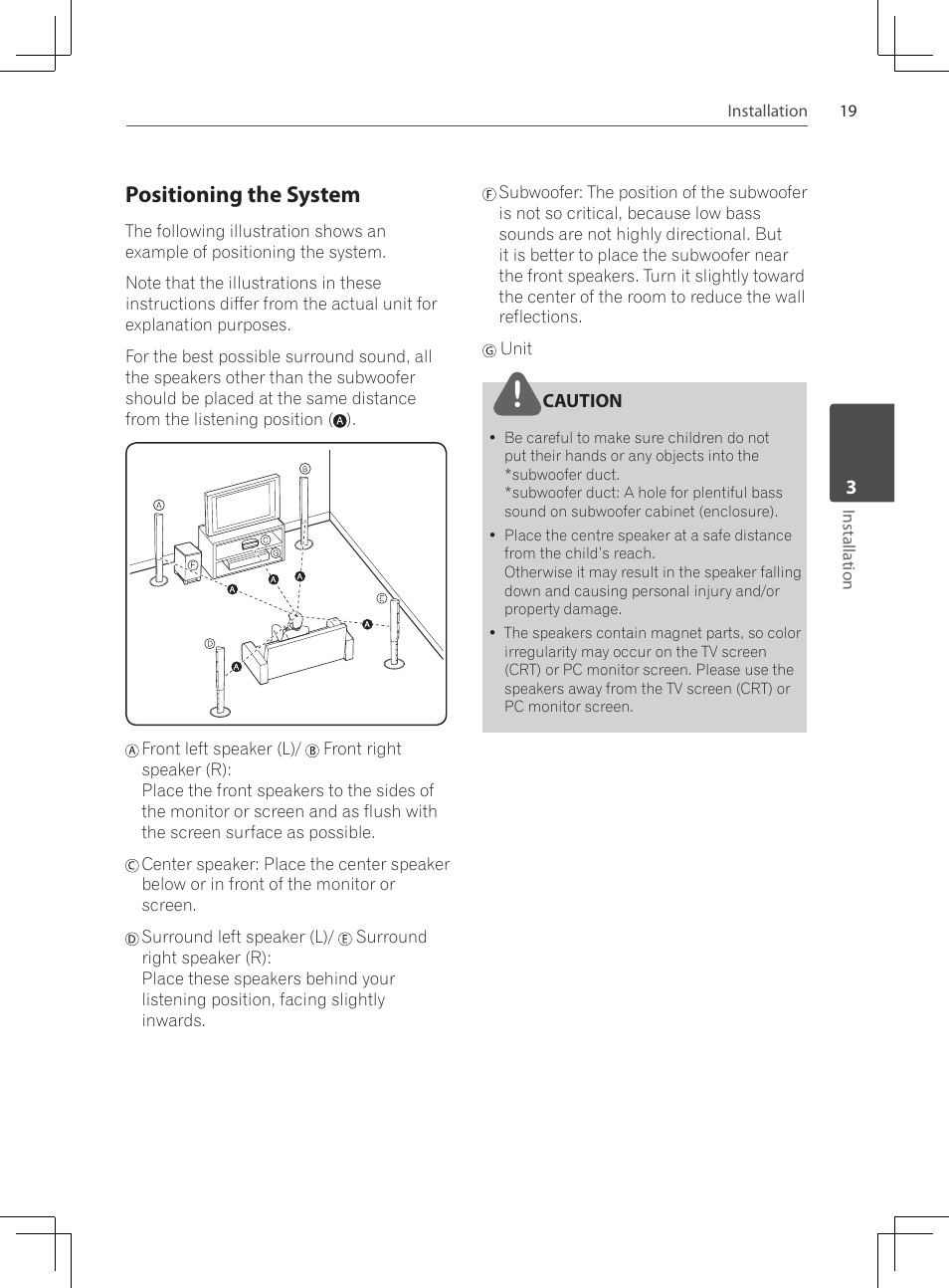 Positioning the system | Pioneer DCS-424K User Manual | Page 19 / 280