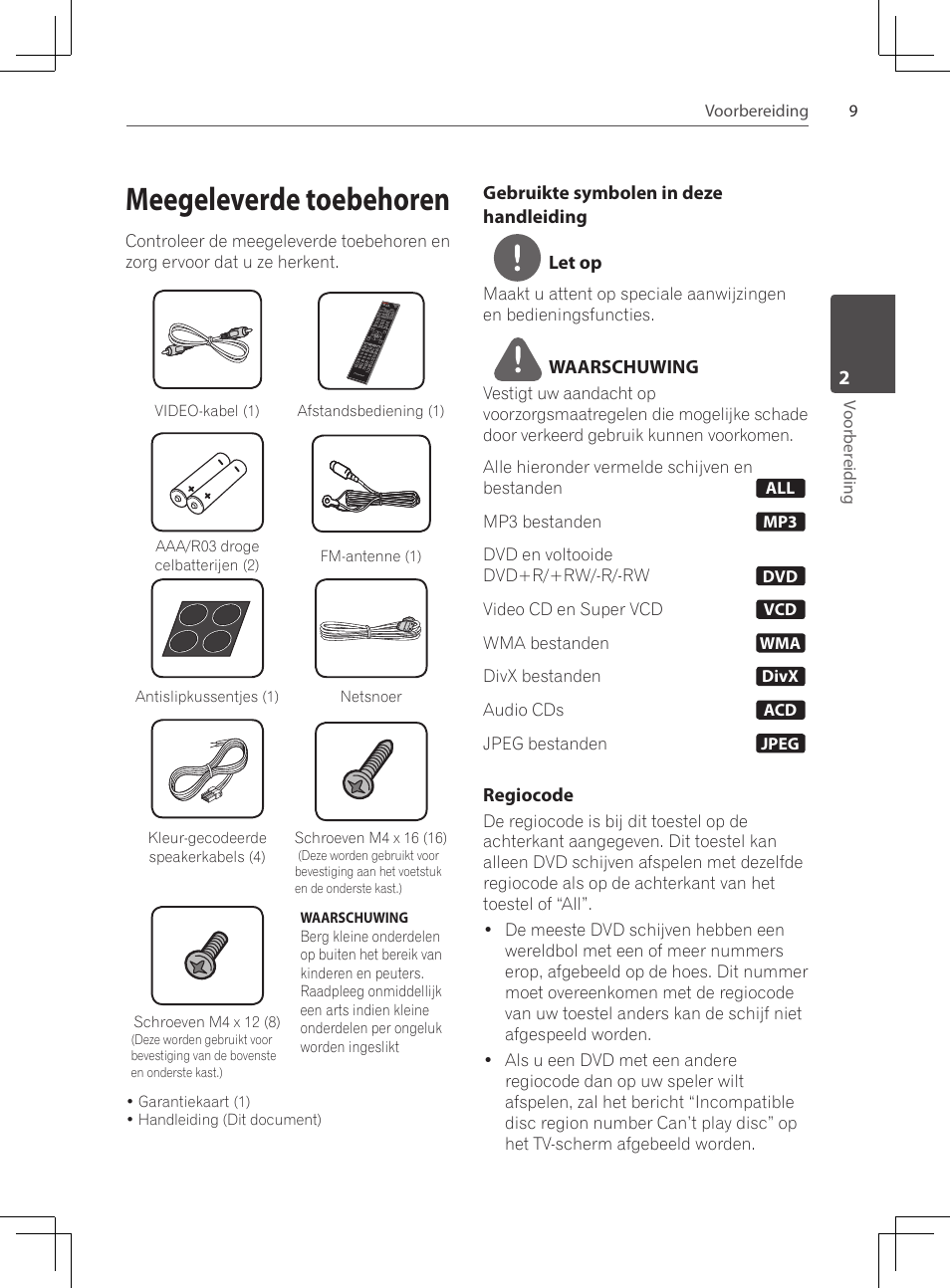 Meegeleverde toebehoren | Pioneer DCS-424K User Manual | Page 193 / 280